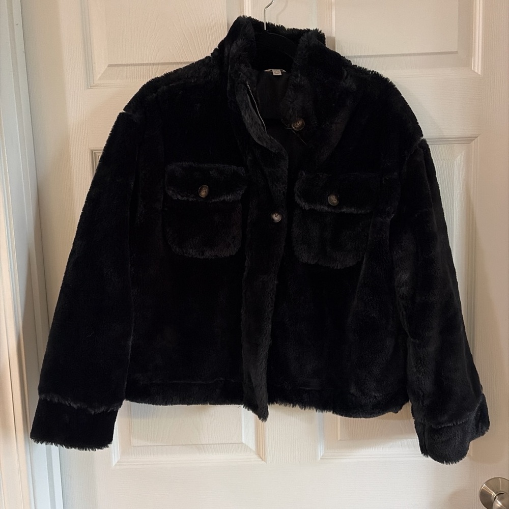 Time and Tru Black Faux Fur Coat